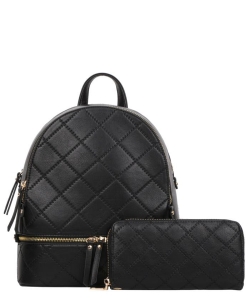 2in1 Zipper Quilt Backpack With Wallet Set BN-TT-7285-W BLACK